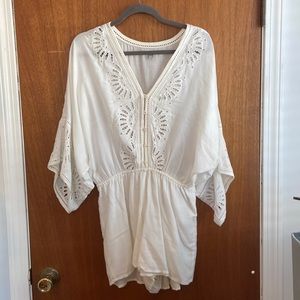 Amuse Society Babe Alert White Embroidered Long Sleeve Romper